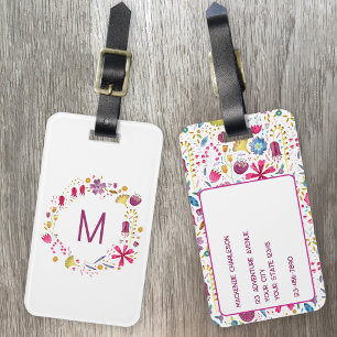 Watercolor Wildbloms Wandeand Monogram Personlig Bagagebricka