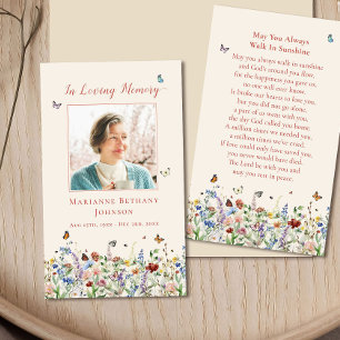 Watercolor Wildblomsterminal Funeral Prayer Card Visitkort