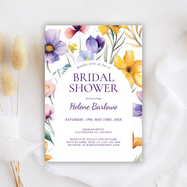 Watercolor WildblomSummer Boho Möhippa Inbjudningar (Watercolor Wildflower Bridal Shower Invitation)