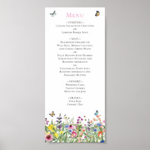 Watercolor Wildblomu Bröllop Menu Poster