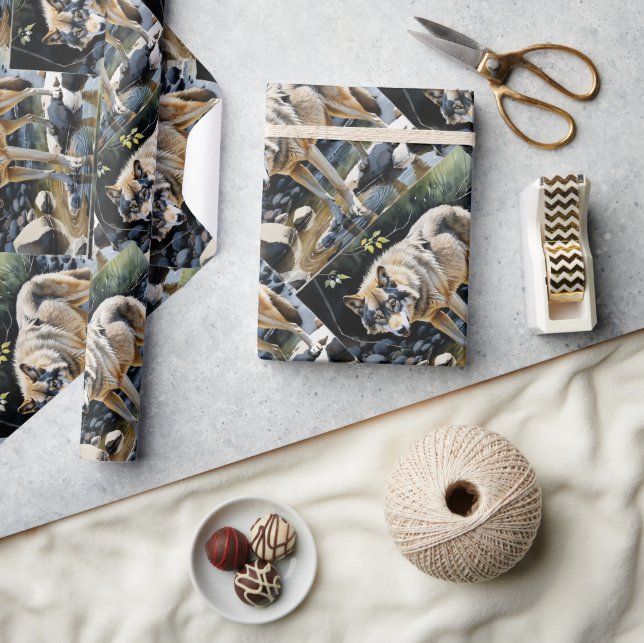 Watercolor Wilderness Varg Animal Nature Presentpapper (Hantverk)