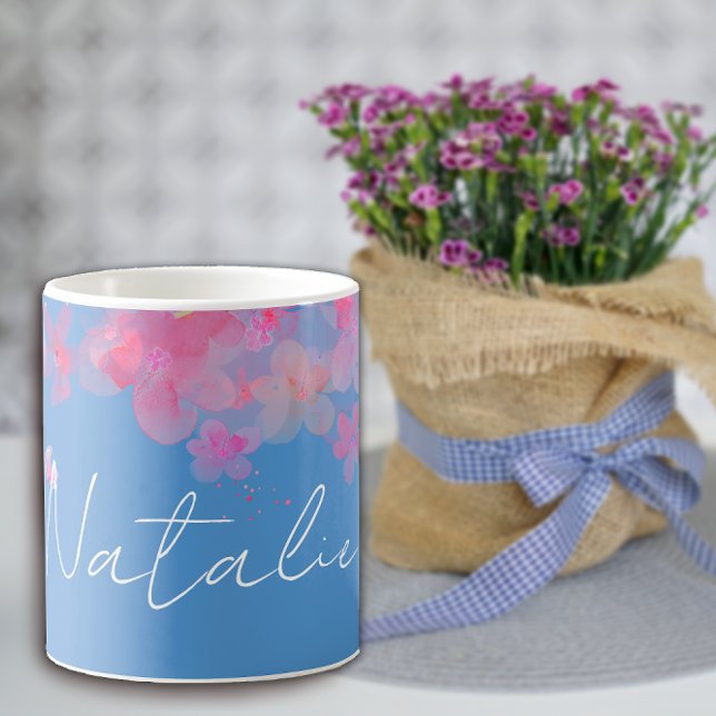 Watercolor wildfloral blue namn kaffemugg (Skapare uppladdad)