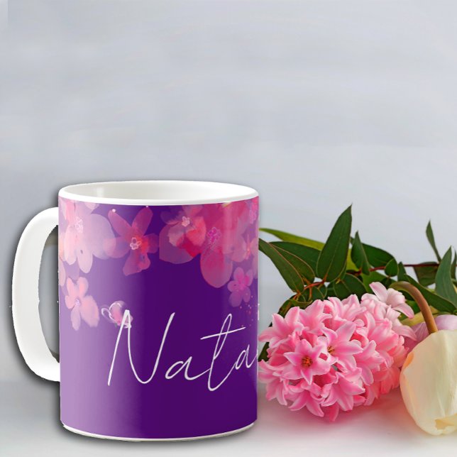 Watercolor wildfloral lavender namn kaffemugg (Skapare uppladdad)