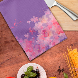 Watercolor wildfloral lavender namn kökshandduk