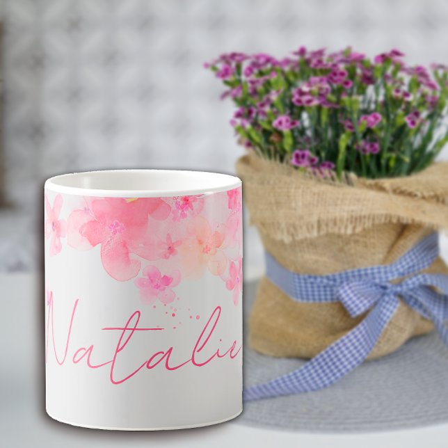 Watercolor wildfloral white namn kaffemugg (Skapare uppladdad)