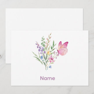 Watercolor Wildflower Bouquet with Pink Butterfly Inbjudningar