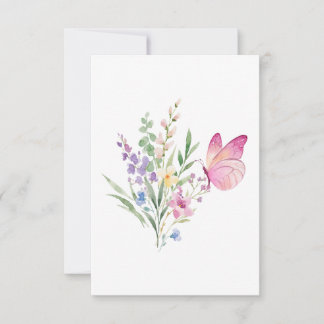 Watercolor Wildflower Bouquet with Pink Butterfly Tack Kort