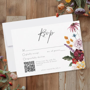 Watercolor Wildflower Butterfly Modern Bröllops QR OSA Kort