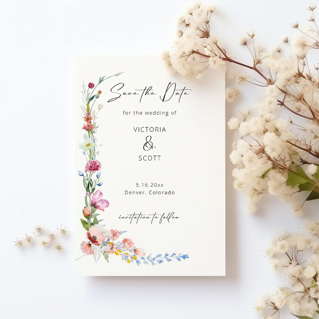 Watercolor Wildflower Calligraphy Save the Date Magnetisk Inbjudningskort (Skapare uppladdad)
