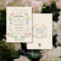 Watercolor Wildflower Floral Bees Baby Girl Shower