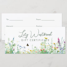 Watercolor Wildflower Floral Gift Certificate