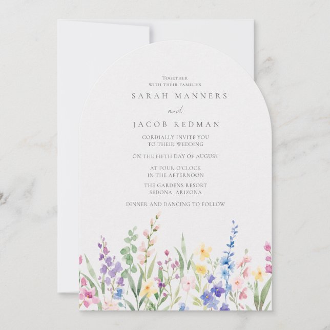 Watercolor Wildflower Garden Wedding  Inbjudningar (Framsida)