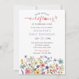 Watercolor Wildflower Girl 1st Birthday Invitation Inbjudningar