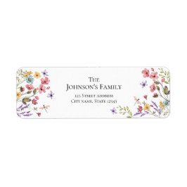 Watercolor Wildflower Girl 1st Birthday Returadress Etikett