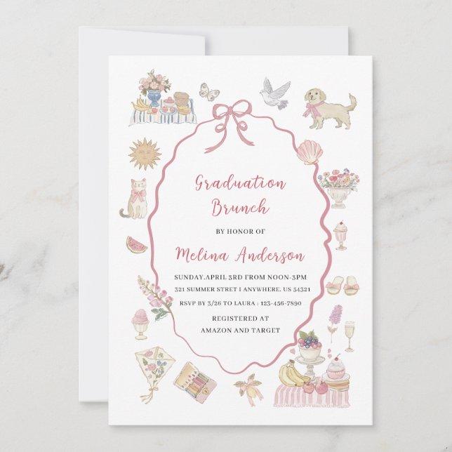  Watercolor wildflower graduation brunch invitatio Inbjudningar (Framsida)