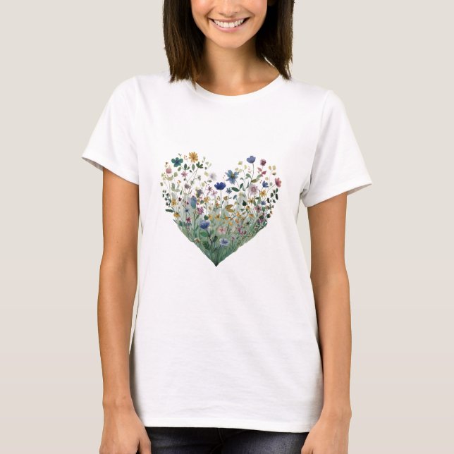 Watercolor Wildflower Meadow Botanical T Shirt (Framsida)