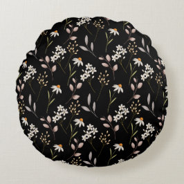 Watercolor WildFlower Mönster Rund Kudde