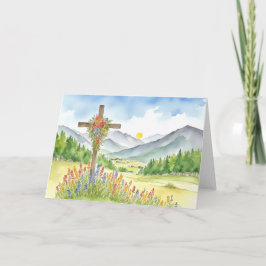 Watercolor Wildflower Mountain Cross 4 Easter Helgkort