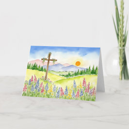 Watercolor Wildflower Mountain Cross 5 Easter Helgkort