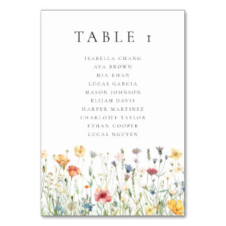 Watercolor Wildflower Wedding Table Number Bordsnummer