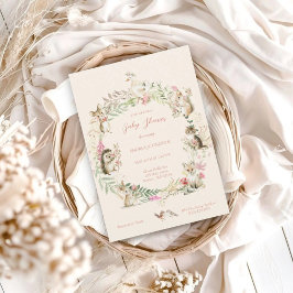 Watercolor Wildflower Woodland Animals Baby Shower Inbjudningar