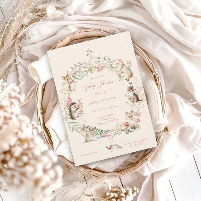 Watercolor Wildflower Woodland Animals Baby Shower Inbjudningar (Skapare uppladdad)