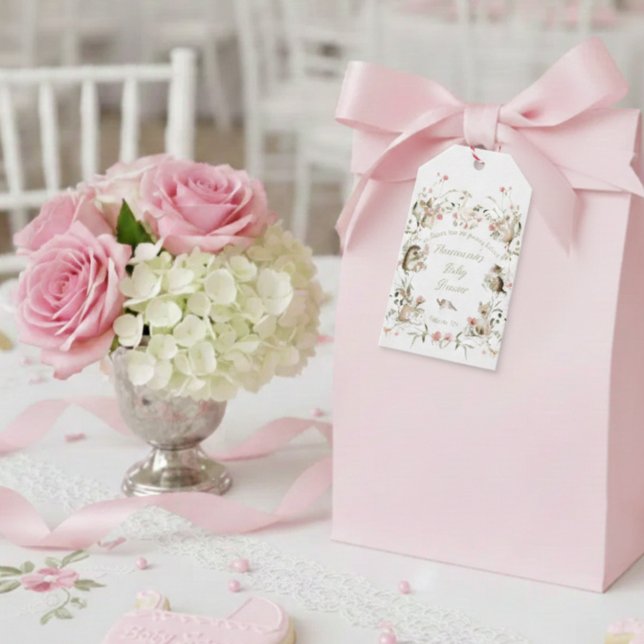 Watercolor Wildflower Woodland Animals Baby Shower Presentetikett (Skapare uppladdad)