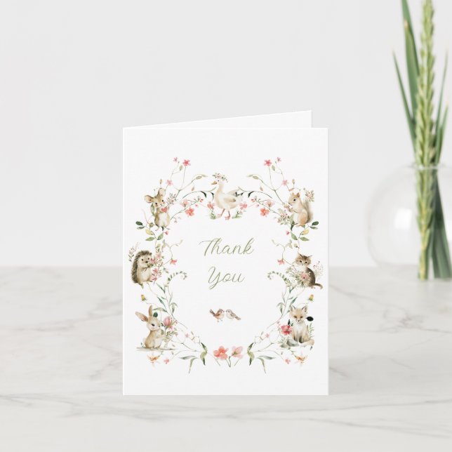 Watercolor Wildflower Woodland Animals Baby Shower Tack Kort (Framsida)