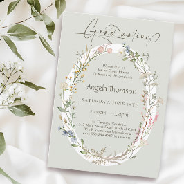 Watercolor Wildflower Wreath photo graduation Inbjudningar
