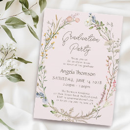Watercolor Wildflower Wreath photo graduation Inbjudningar