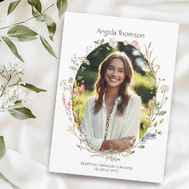 Watercolor Wildflower Wreath photo graduation Inbjudningar