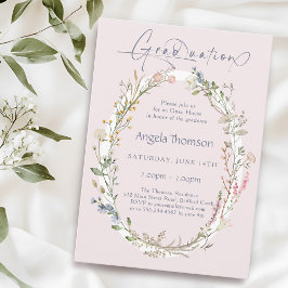 Watercolor Wildflower Wreath photo graduation Inbjudningar