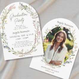 Watercolor Wildflower Wreath photo graduation Inbjudningar