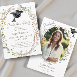 Watercolor Wildflower Wreath photo graduation Inbjudningar