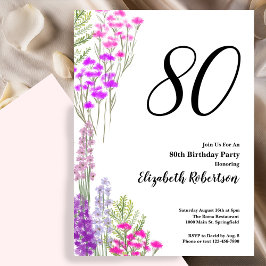 Watercolor Wildflowers 80th Birthday Invitation Inbjudningar