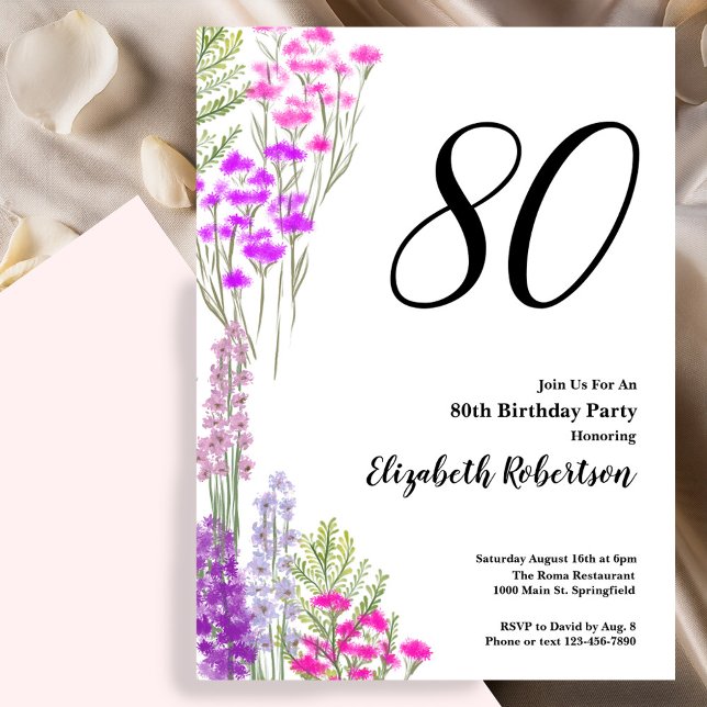 Watercolor Wildflowers 80th Birthday Invitation Inbjudningar (Skapare uppladdad)