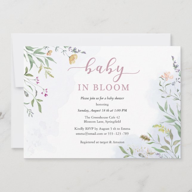 Watercolor Wildflowers Baby Shower Invitation Inbjudningar (Framsida)