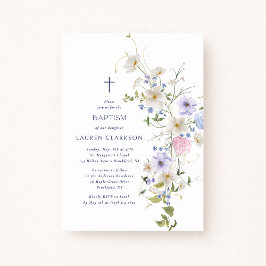 Watercolor Wildflowers Baptism Invitation Inbjudningar