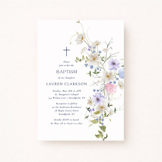 Watercolor Wildflowers Baptism Invitation Inbjudningar (Skapare uppladdad)