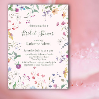 Watercolor Wildflowers Bridal Shower Invitation Inbjudningar