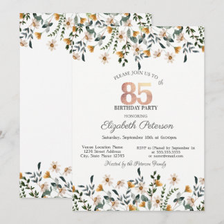 Watercolor Wildflowers Garden Party 85th Birthday Inbjudningar