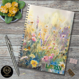 Watercolor Wildflowers Minimalist Namn  Anteckningsbok
