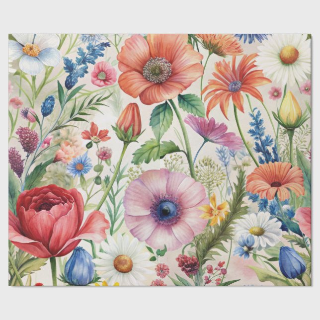 Watercolor Wildflowers Seamless Decoupage Paper Presentpapper (Seam)