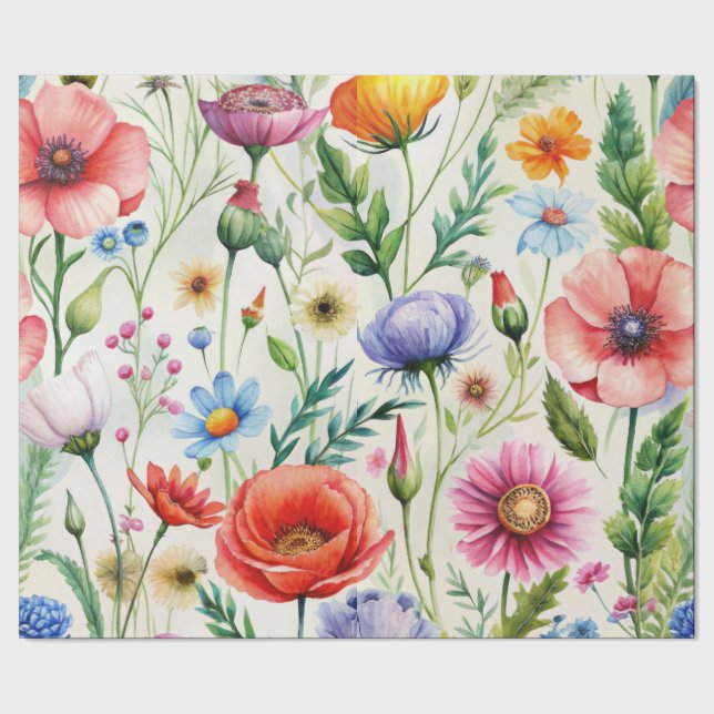 Watercolor Wildflowers Seamless Decoupage Paper Presentpapper (Seam)