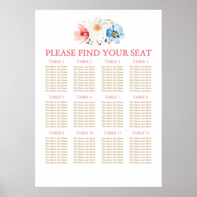 Watercolor Wildflowers Wedding Seating Chart Poster (Framsidan)
