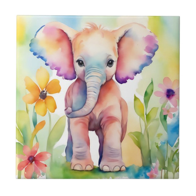 Watercolor Wildlife Elephant Kakelplatta (Framsidan)