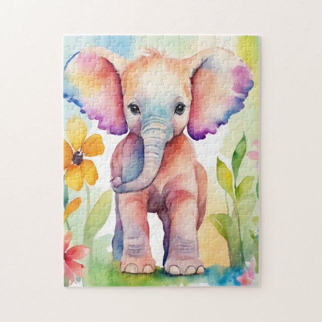 Watercolor Wildlife Elephant Pussel (Vertikal)