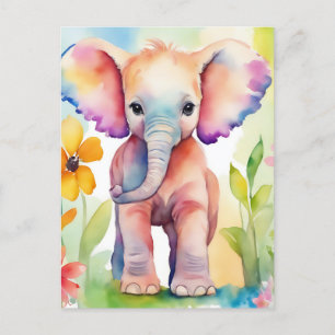 Watercolor Wildlife Elephant Vykort