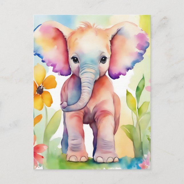 Watercolor Wildlife Elephant Vykort (Framsida)