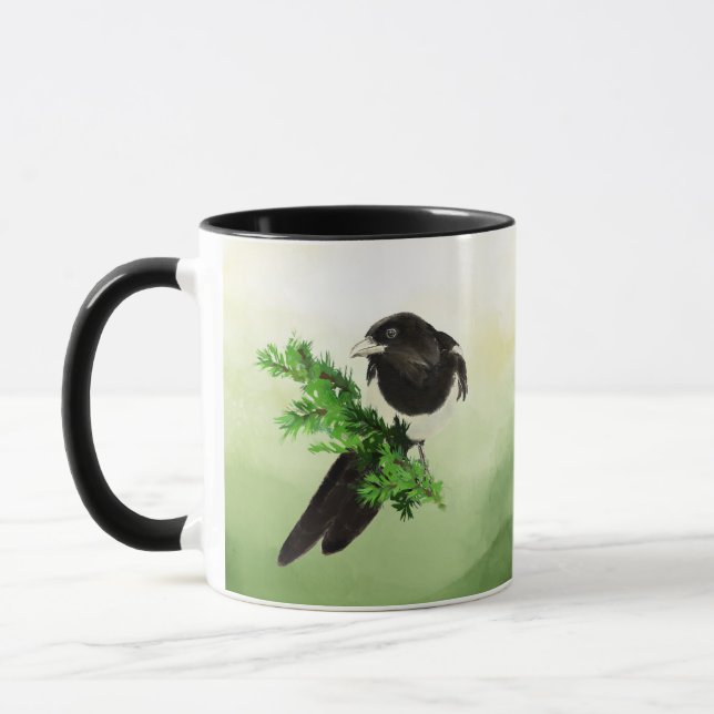 Watercolor Wildlife Magpie Bird Nature Art Coffee Mugg (Vänster)